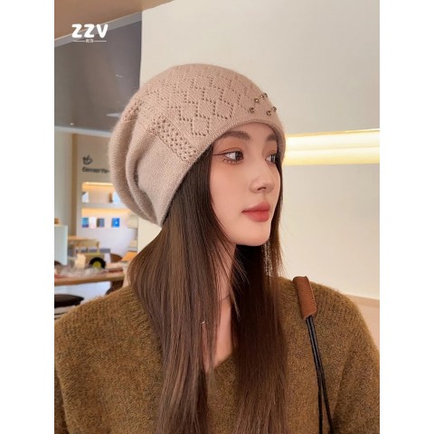 R76 Winter Warmth Hip-Hop Striped Beanie Hat for Women