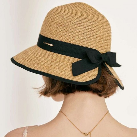 Elegant Women's Wide Brim Foldable Protection Straw Hat with Bow and Back Slit Design