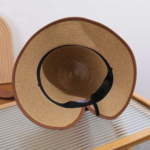 Elegant Women's Wide Brim Foldable Protection Straw Hat with Bow and Back Slit Design