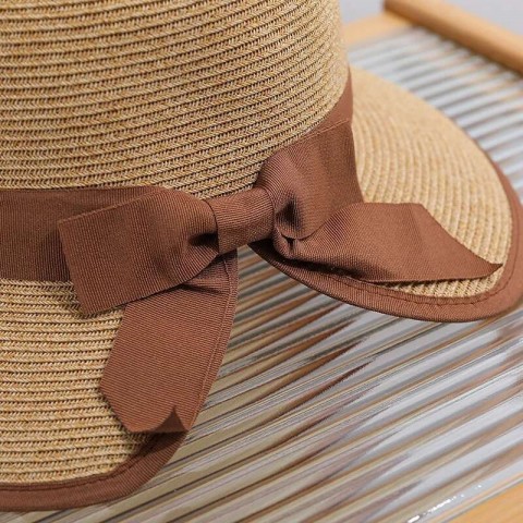 Elegant Women's Wide Brim Foldable Protection Straw Hat with Bow and Back Slit Design