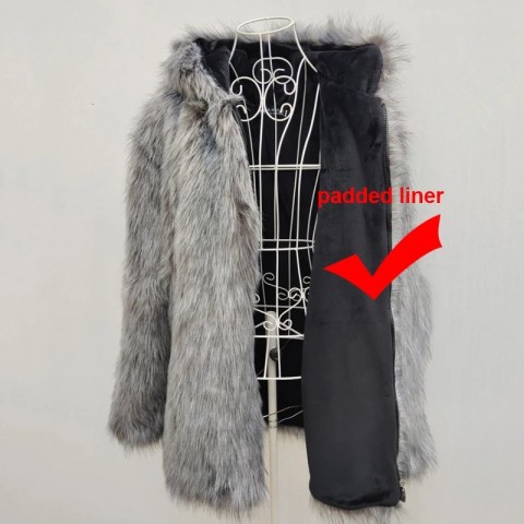 PFNW Men's Thick Faux Fox Fur Hooded Jacket - Loose Fit Gray Winter Coat