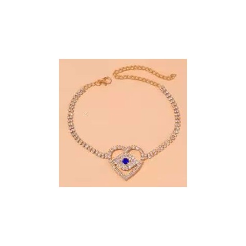Luxury Women's Full Diamond Heart Pendant Anklet in Silver Gold Plated