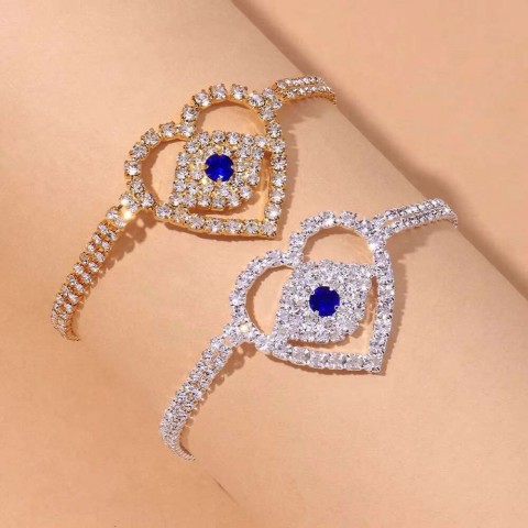 Luxury Women's Full Diamond Heart Pendant Anklet in Silver Gold Plated