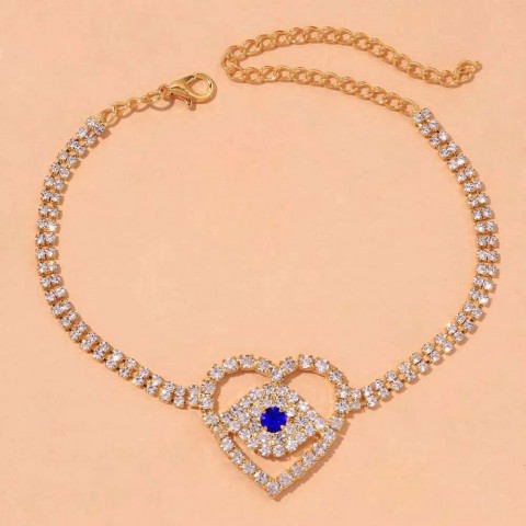 Luxury Women's Full Diamond Heart Pendant Anklet in Silver Gold Plated