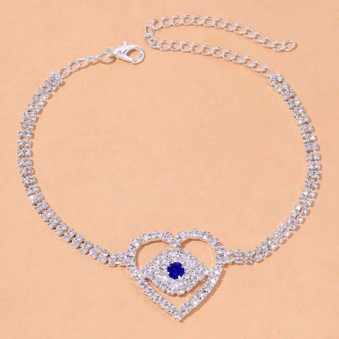 Luxury Women's Full Diamond Heart Pendant Anklet in Silver Gold Plated