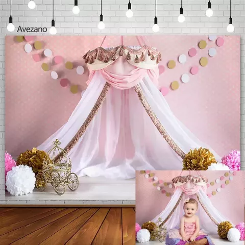 Baby Birthday Photo Backdrop - Pink Floral Design for Cake Smash Events