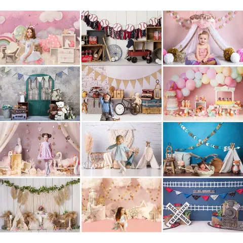 Baby Birthday Photo Backdrop - Pink Floral Design for Cake Smash Events