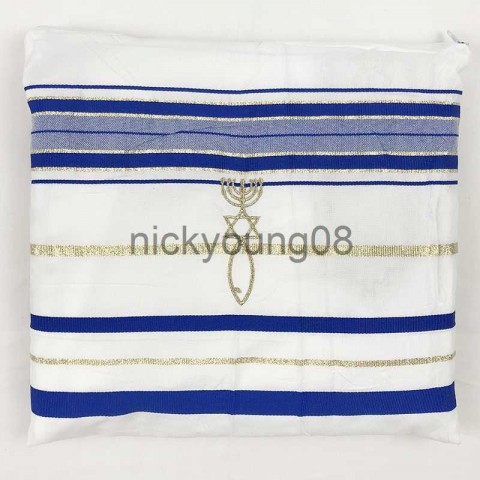 Shawls Tallit Prayer Shawl with David Star Print, Polyester Material, Big Size for Men