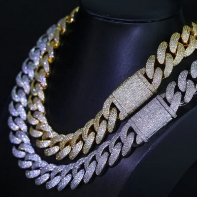 Bling Zircon Cuban Chain Men's Necklace - Wide Bubble Style, Non-flip Over, Hip-Hop Jewelry