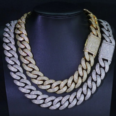 Bling Zircon Cuban Chain Men's Necklace - Wide Bubble Style, Non-flip Over, Hip-Hop Jewelry