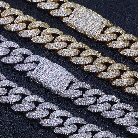 Bling Zircon Cuban Chain Men's Necklace - Wide Bubble Style, Non-flip Over, Hip-Hop Jewelry