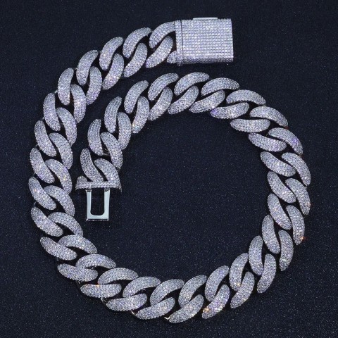 Bling Zircon Cuban Chain Men's Necklace - Wide Bubble Style, Non-flip Over, Hip-Hop Jewelry