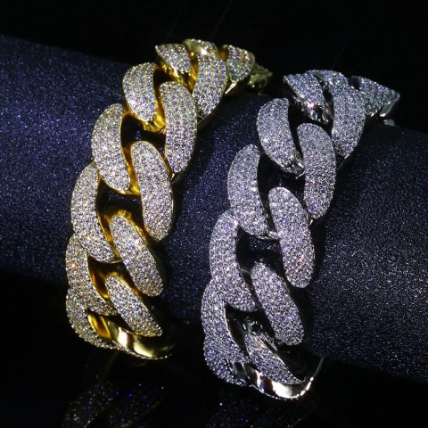 Bling Zircon Cuban Chain Men's Necklace - Wide Bubble Style, Non-flip Over, Hip-Hop Jewelry
