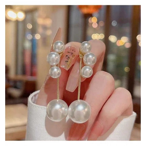Elegant Imitation Pearl Butterfly Earrings - Women's Fashion Sweet Zircon Dangle Earrings