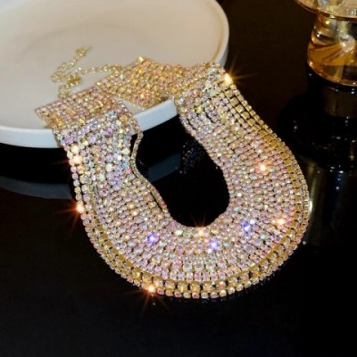Fyuan Women's Luxury Multi-Layer Colored Crystal Gold Necklace with Water Diamond Elements