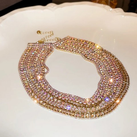 Fyuan Women's Luxury Multi-Layer Colored Crystal Gold Necklace with Water Diamond Elements