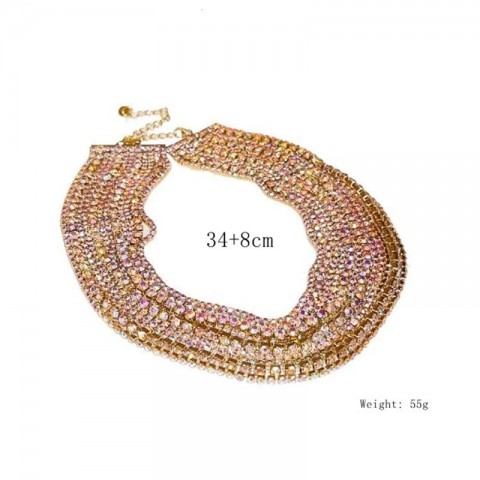 Fyuan Women's Luxury Multi-Layer Colored Crystal Gold Necklace with Water Diamond Elements