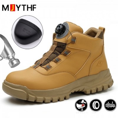 Rotating Button Men's Steel Toe Work Boots - Autumn Winter Protective Safety Shoes