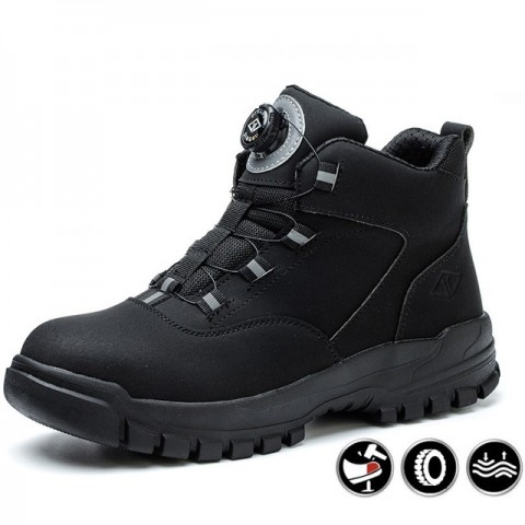 Rotating Button Men's Steel Toe Work Boots - Autumn Winter Protective Safety Shoes