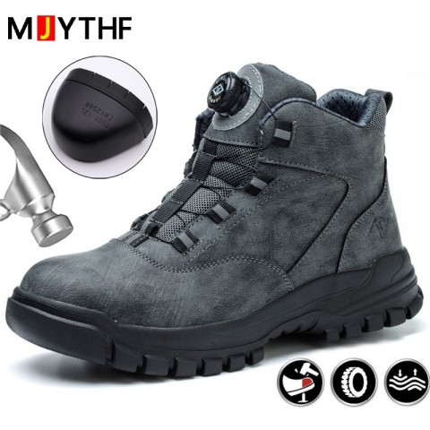 Rotating Button Men's Steel Toe Work Boots - Autumn Winter Protective Safety Shoes