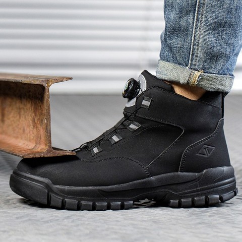 Rotating Button Men's Steel Toe Work Boots - Autumn Winter Protective Safety Shoes