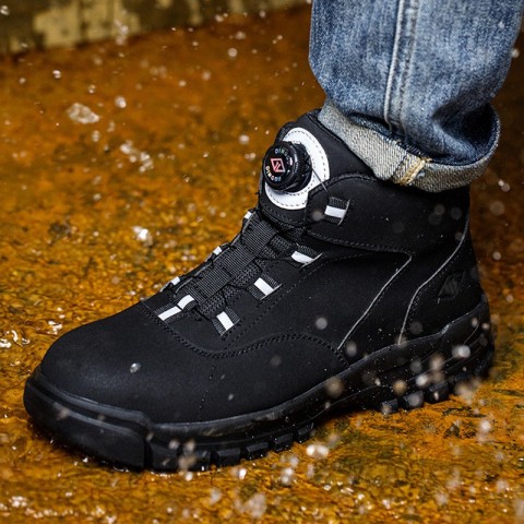 Rotating Button Men's Steel Toe Work Boots - Autumn Winter Protective Safety Shoes