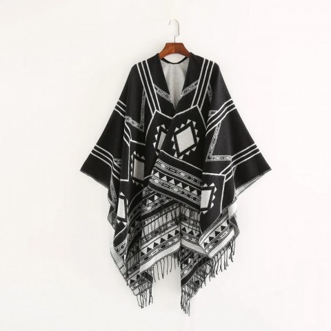 Indian Style Geometric Cloak Poncho Shawl for Warmth
