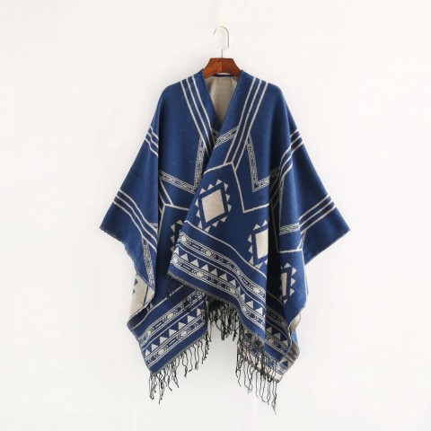 Indian Style Geometric Cloak Poncho Shawl for Warmth