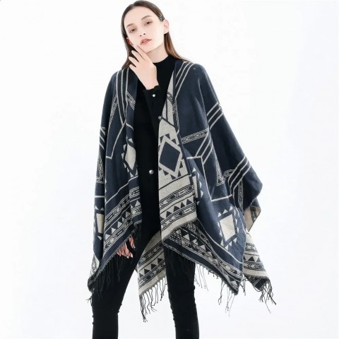Indian Style Geometric Cloak Poncho Shawl for Warmth