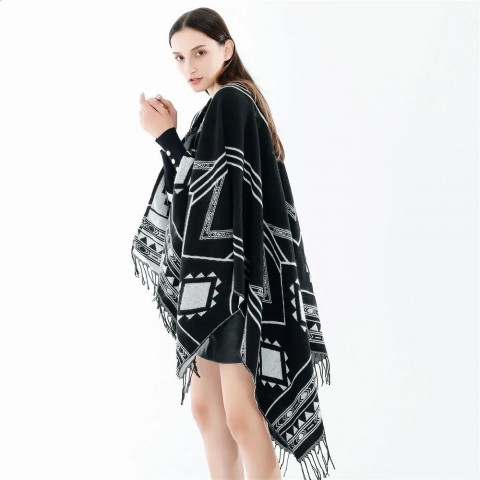 Indian Style Geometric Cloak Poncho Shawl for Warmth