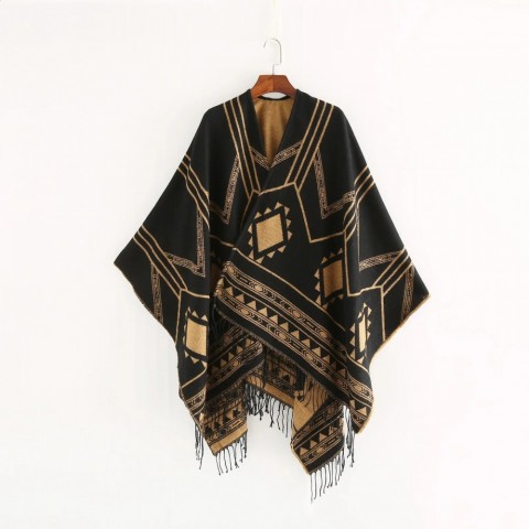 Indian Style Geometric Cloak Poncho Shawl for Warmth