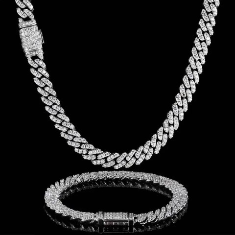 HOYON Men's Zircon Diamond Cuban Chain Silver Plated Choker Necklace