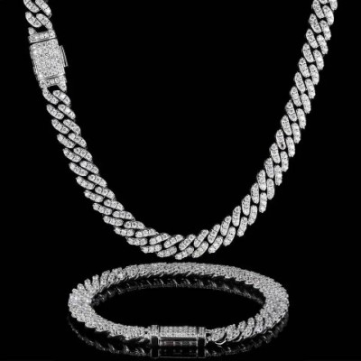 HOYON Men's Zircon Diamond Cuban Chain Silver Plated Choker Necklace