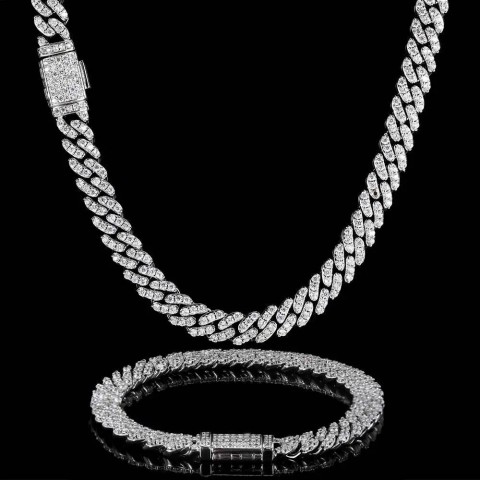 HOYON Men's Zircon Diamond Cuban Chain Silver Plated Choker Necklace
