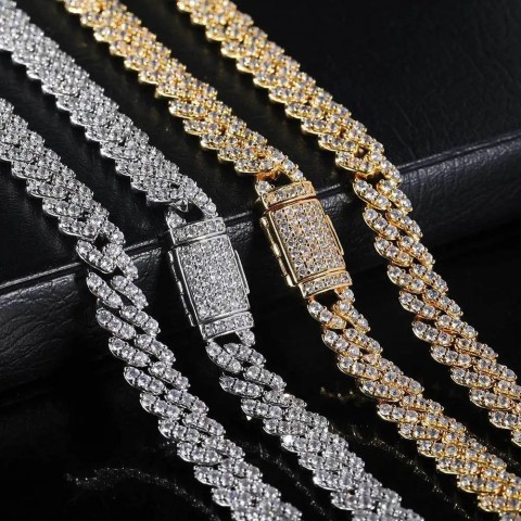 HOYON Men's Zircon Diamond Cuban Chain Silver Plated Choker Necklace