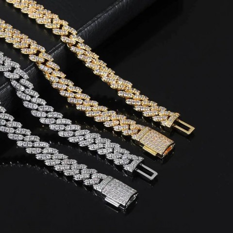 HOYON Men's Zircon Diamond Cuban Chain Silver Plated Choker Necklace