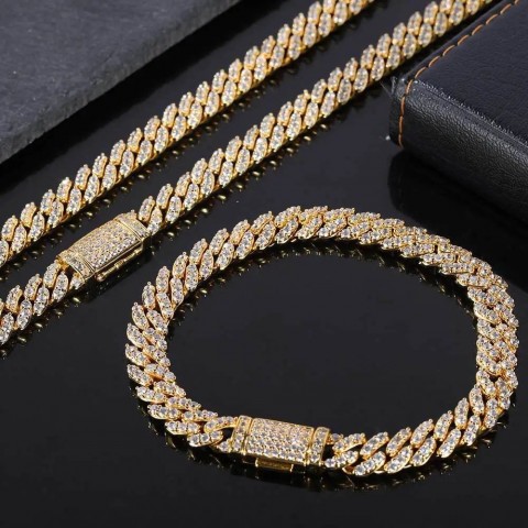 HOYON Men's Zircon Diamond Cuban Chain Silver Plated Choker Necklace