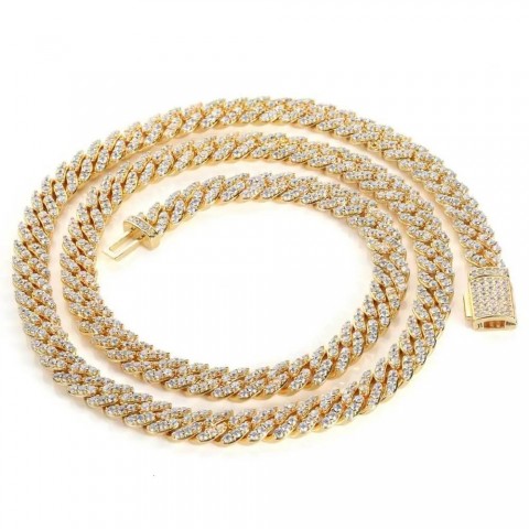 HOYON Men's Zircon Diamond Cuban Chain Silver Plated Choker Necklace