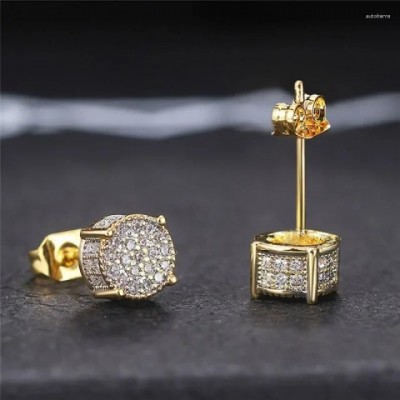 Stud Earrings Gold-Color Round Ear Studs for Women, Shiny Rhinestone Jewelry Accessories