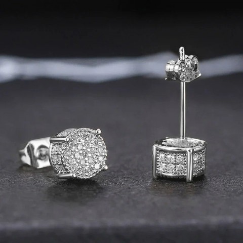 Stud Earrings Gold-Color Round Ear Studs for Women, Shiny Rhinestone Jewelry Accessories