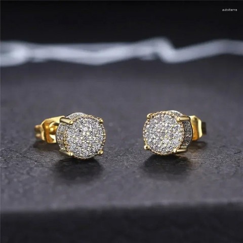 Stud Earrings Gold-Color Round Ear Studs for Women, Shiny Rhinestone Jewelry Accessories