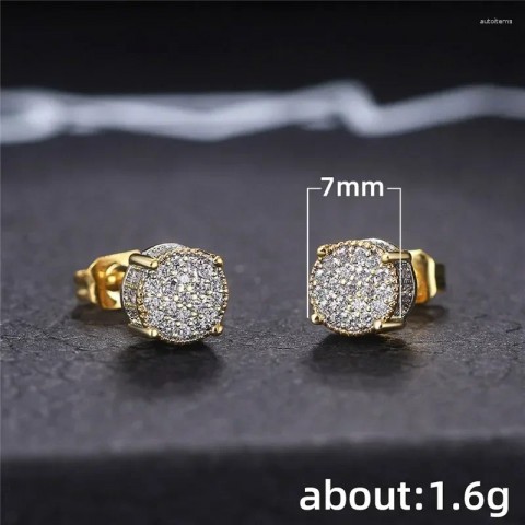 Stud Earrings Gold-Color Round Ear Studs for Women, Shiny Rhinestone Jewelry Accessories