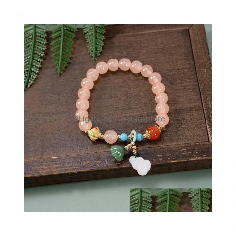 Exquisite Beaded Lotus Bracelet for Women, White Jade Gourd Handstring Gift