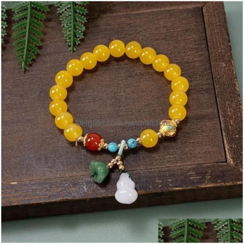 Exquisite Beaded Lotus Bracelet for Women, White Jade Gourd Handstring Gift