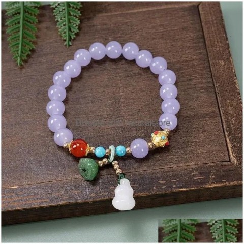 Exquisite Beaded Lotus Bracelet for Women, White Jade Gourd Handstring Gift