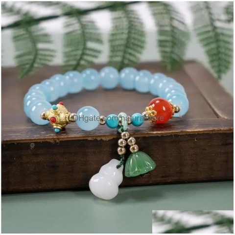 Exquisite Beaded Lotus Bracelet for Women, White Jade Gourd Handstring Gift