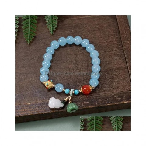 Exquisite Beaded Lotus Bracelet for Women, White Jade Gourd Handstring Gift