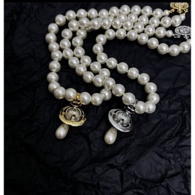 Vivienmes Preppy Style Three-Dimensional Pearl Necklace for Women in Gold Silver