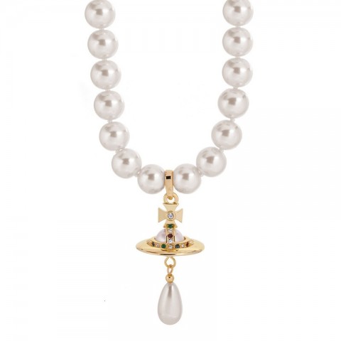 Vivienmes Preppy Style Three-Dimensional Pearl Necklace for Women in Gold Silver