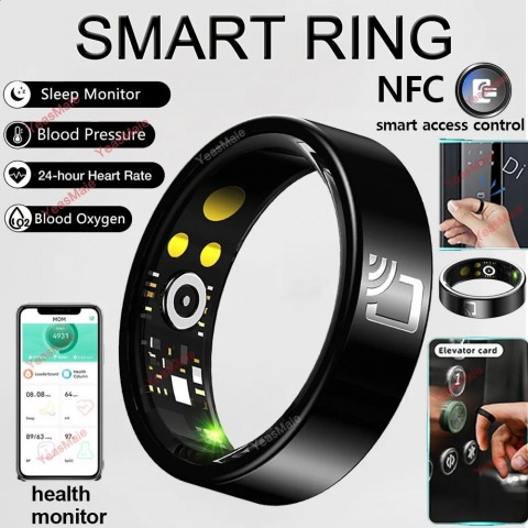 Smart Blood Pressure Heart Rate Monitor Ring for Men Women